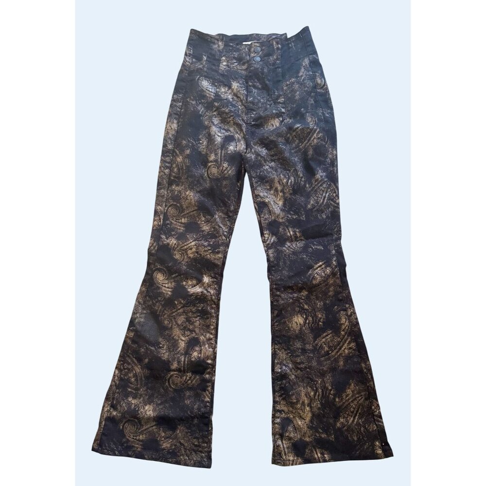 FREE PEOPLE / We The Free Jayde Hi Rise Flare Black Gold Size 28 NWOT - Picture 2 of 8